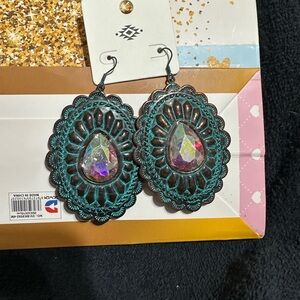 New Teardrop Iridescent Earrings with Turquoise Accents